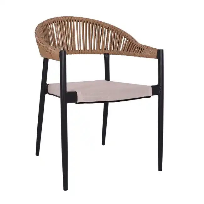 Se poate comanda - Scaun din aluminiu gri, cu rachita bej/maro, 56x55x76 cm