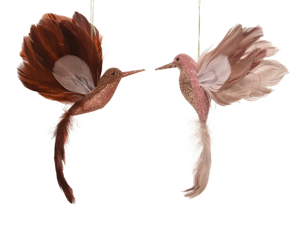 Bestseller | Decoratiune pasare, pene sclipici, roz, 16x15x4 cm