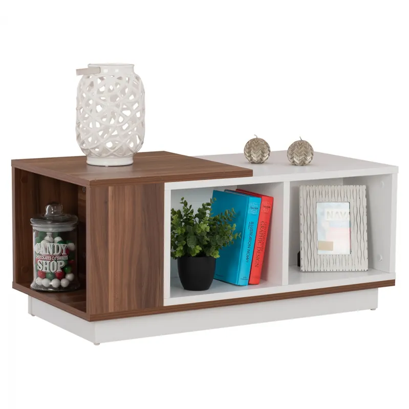 Retur gratuit - Masuta living, cu spatiu depozitare, nuanta nuc/alb, 90x45x40 cm
