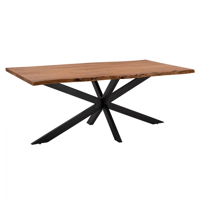 Masa dining Montana Superior, 200x106x77 cm, lemn masiv, cadru metalic negru | Reducere suplimentară