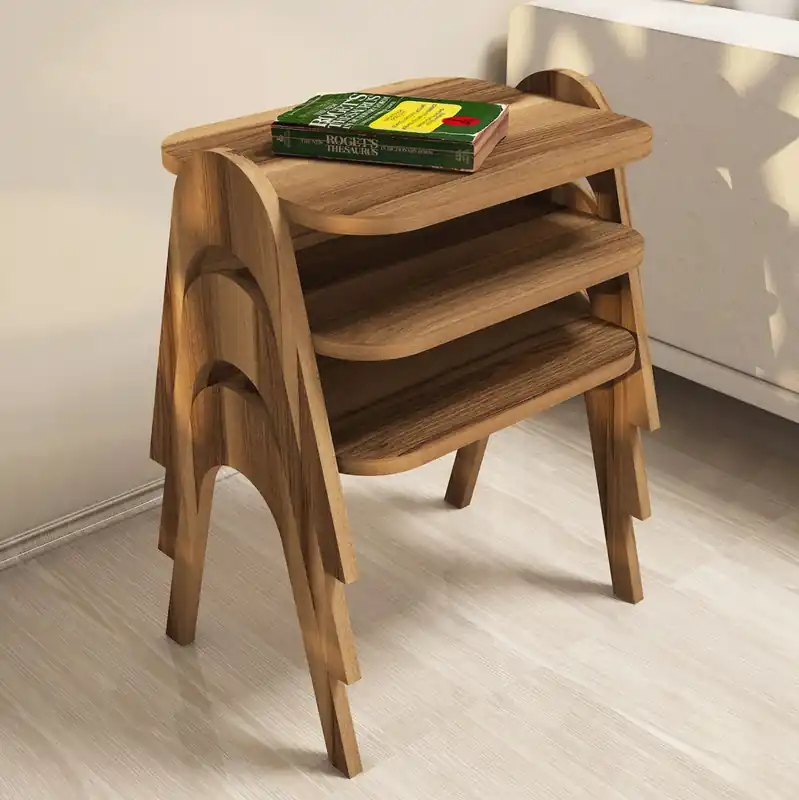Set 3 masute de cafea, nuanta nuc, 48.6x35.5x72 cm - Reducere mare