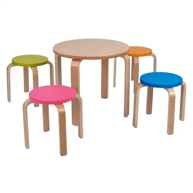 Set masa + 4 taburete copii, lemn, 38x38x45 cm - Reducere extra