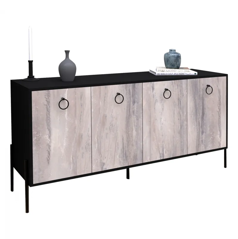 Bestseller - Comoda cu usi si rafturi, negru/alb antic, 160x40,5x78,5 cm