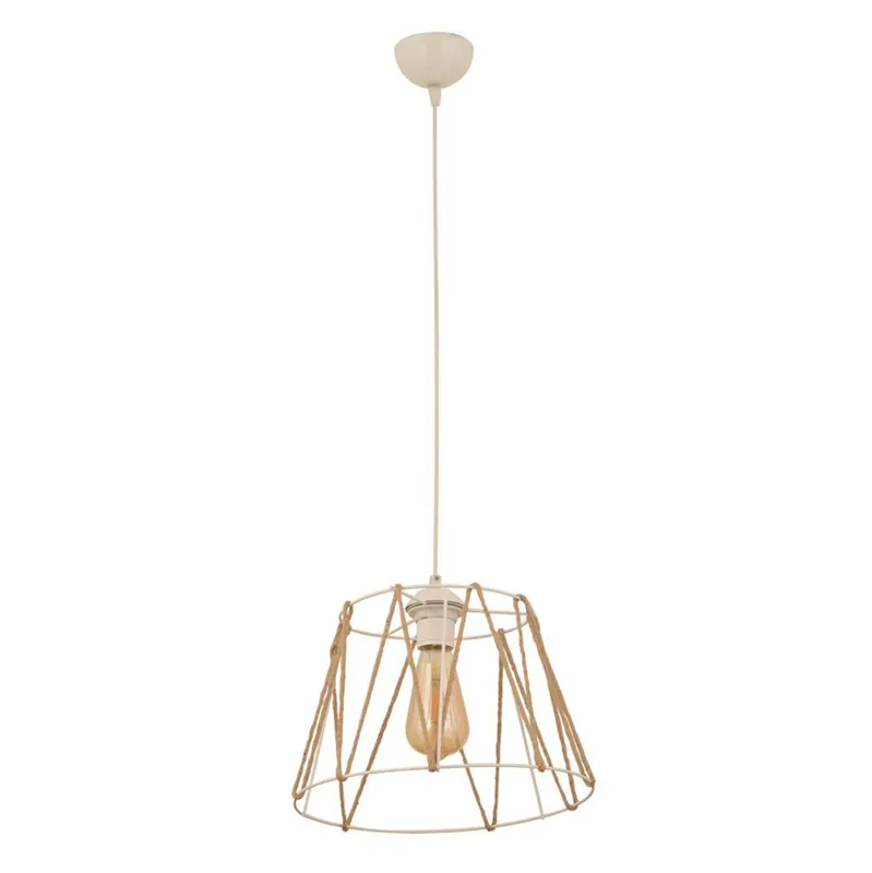 Pendul rustic alb antichizat cu sfoara, E27, 30x81 cm | Produs premium
