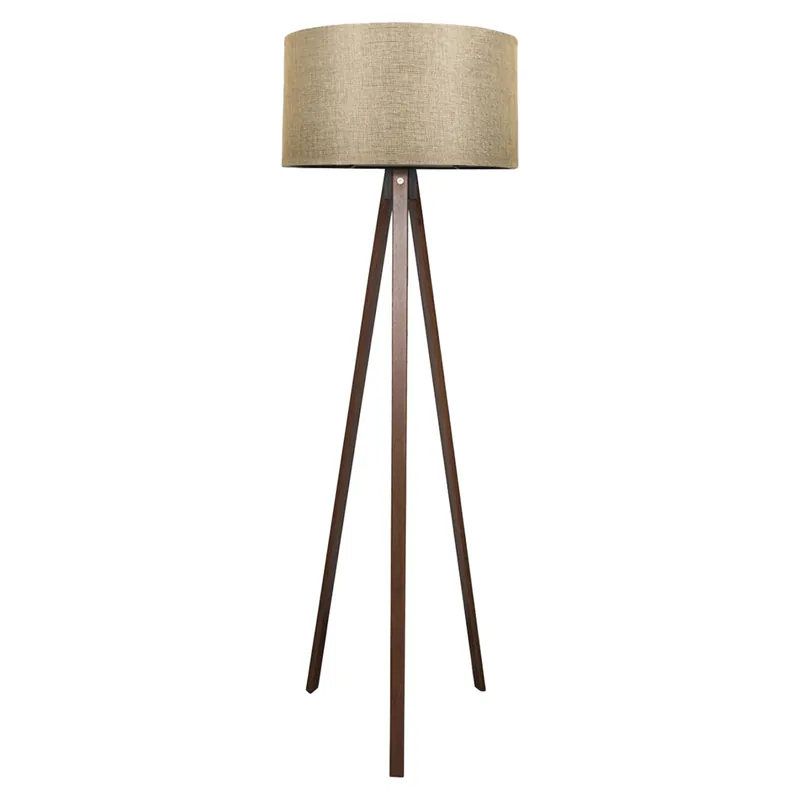 Preț special online | Lampa de podea cu trepied din MDF, E27, nuanta nuc/auriu, 21x38x140 cm