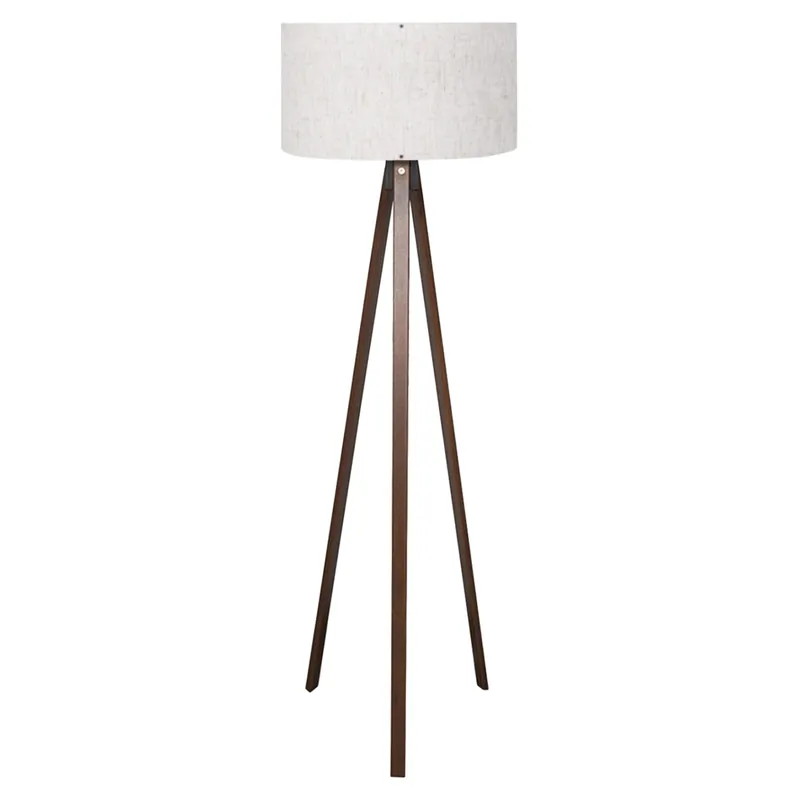 Ofertă limitată | Lampa de podea cu trepied din MDF, E27, nuanta nuc/alb, 21x38x140 cm