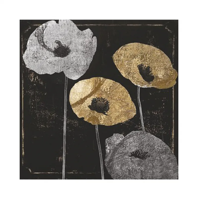 Ofertă pentru o perioadă limitată - Tablou canvas, model flori, negru/auriu, 45x45 cm