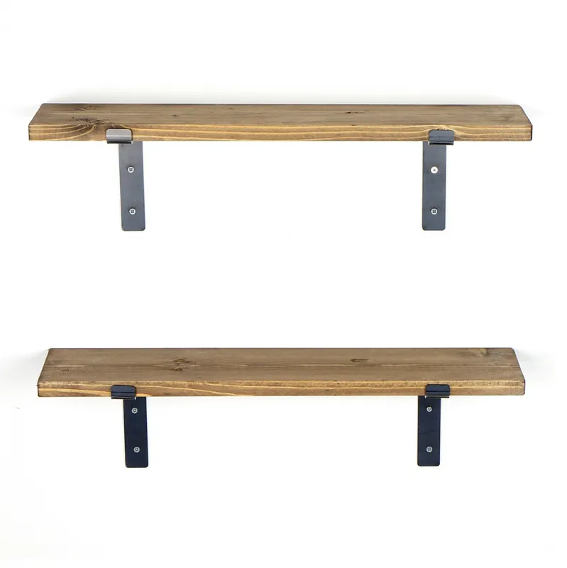 Comandă simplu | Set 2 rafturi de perete, nuanta nuc/negru, 60x14x60 cm