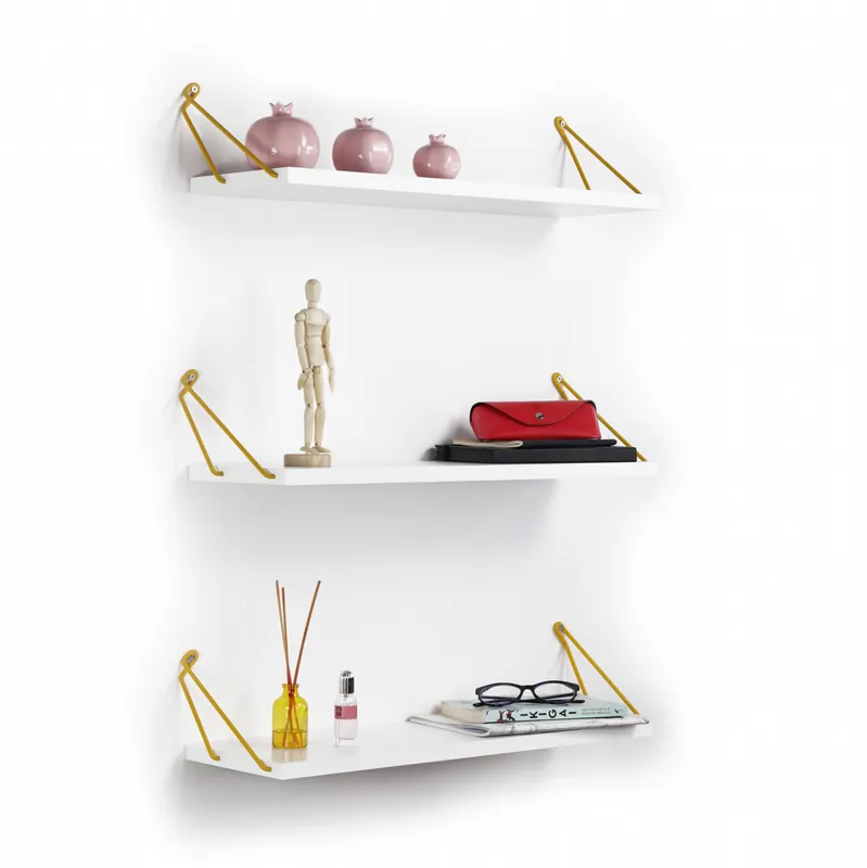 Selecție de top - Set 3 rafturi de perete, alb/galben, 60x12.5x18 cm