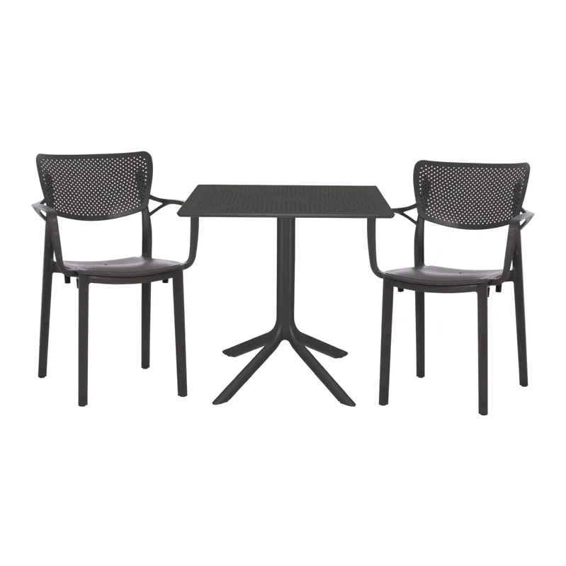În stoc - Set mobilier de gradina, 3 piese, masa+2 scaune, nuanta antracit, 80x80x75 cm