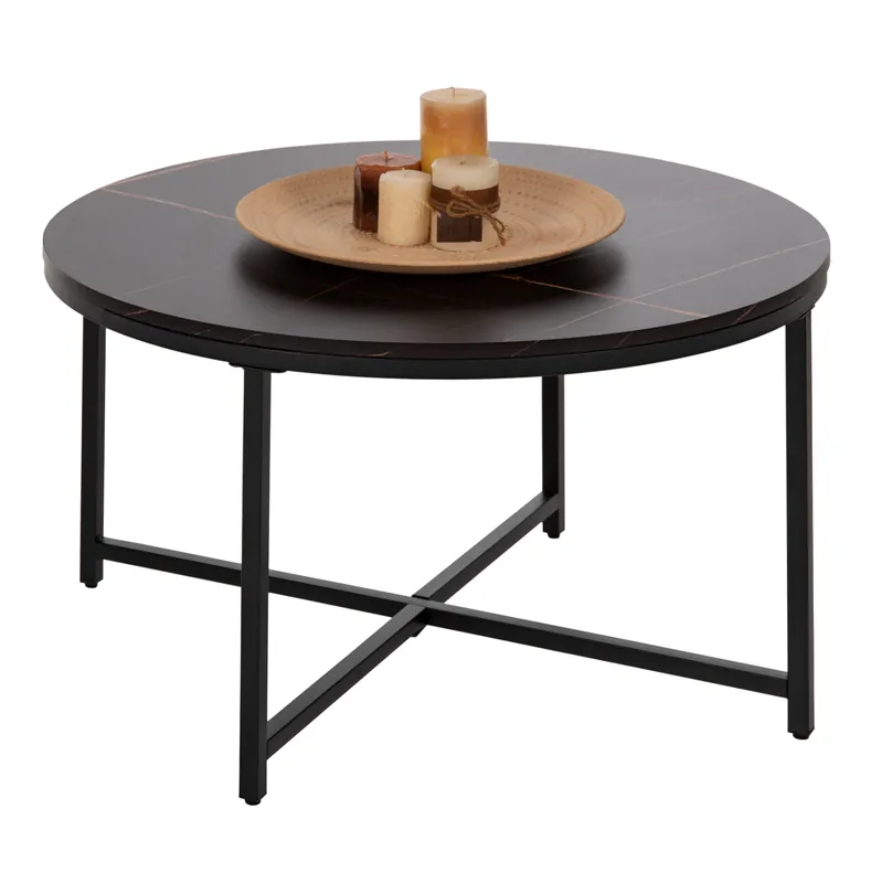 Masuta de cafea, aspect de marmura neagra, cadru metalic negru, 80x48,5 cm | Doar azi