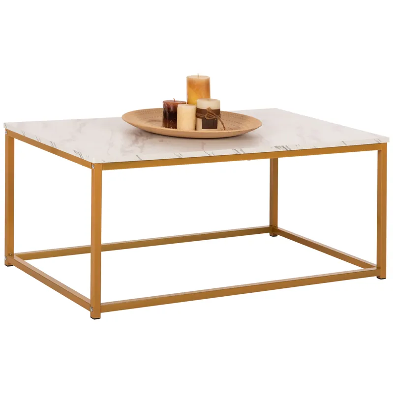 Masuta de cafea Saffron, aspect de marmura alba, cadru metalic auriu, 95x55x43.5 cm - Preț bun