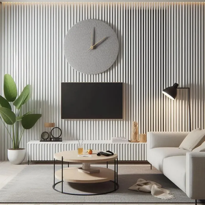 Panou riflaj acustic design, alb, 240x60x2.1 cm | Produs premium