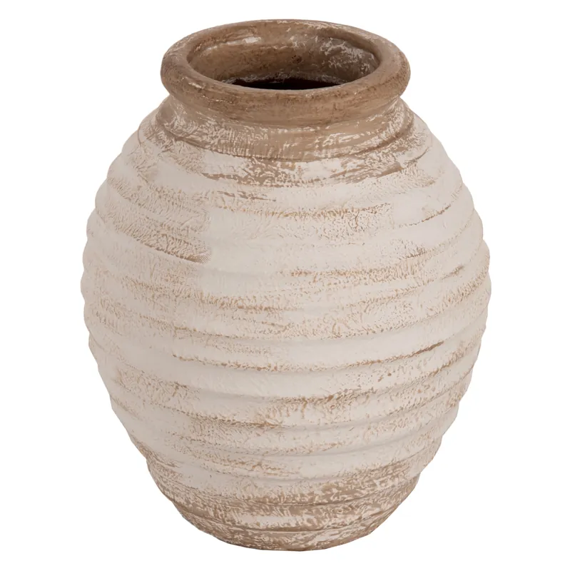 Vaza decorativa teracota, nuanta alb/bej antichizat, 25x30 cm - Oferta zilei