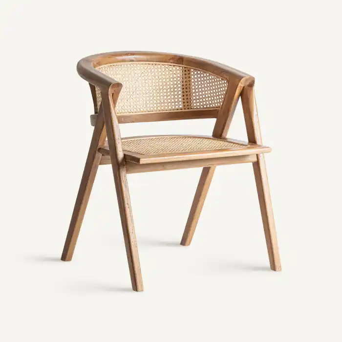 Scaun dining din lemn de tec maro cu șezut împletit din rădăcină de tec Eane 60 X 58 X 75 cm | Preț redus
