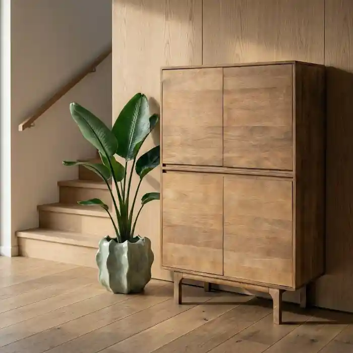Dulap din lemn de mango cu uși din lemn masiv Asana 90 x 45 x 190 cm | Produs de top