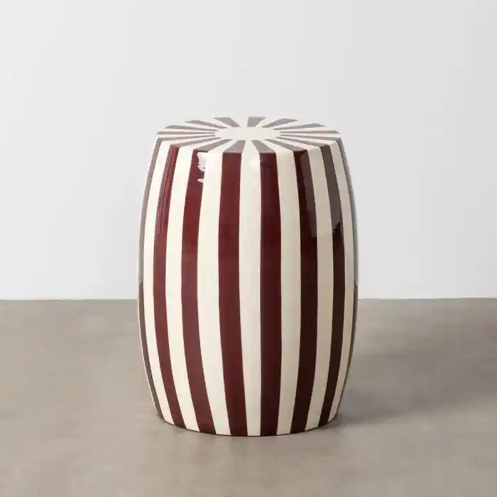 Calitate profesională - Măsuță laterală din metal cu dungi verticale și finisaj lucios bordeaux-crem 35 x 35 x 46 cm