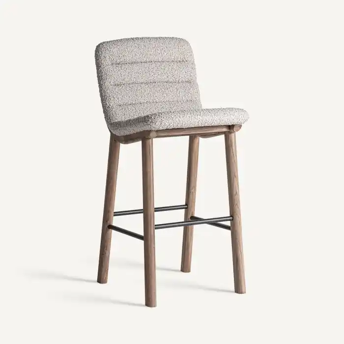 Scaun de bar tapitat din lemn de ulm cu spătar curbat Jacquard 47 x 59 x 106 cm - Se poate comanda