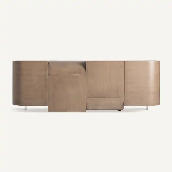 Acum disponibil - Bufet din lemn masiv de stejar maro cu volume rotunjite art déco fabricat artizanal Aksaray 220 x 50 x 75 cm