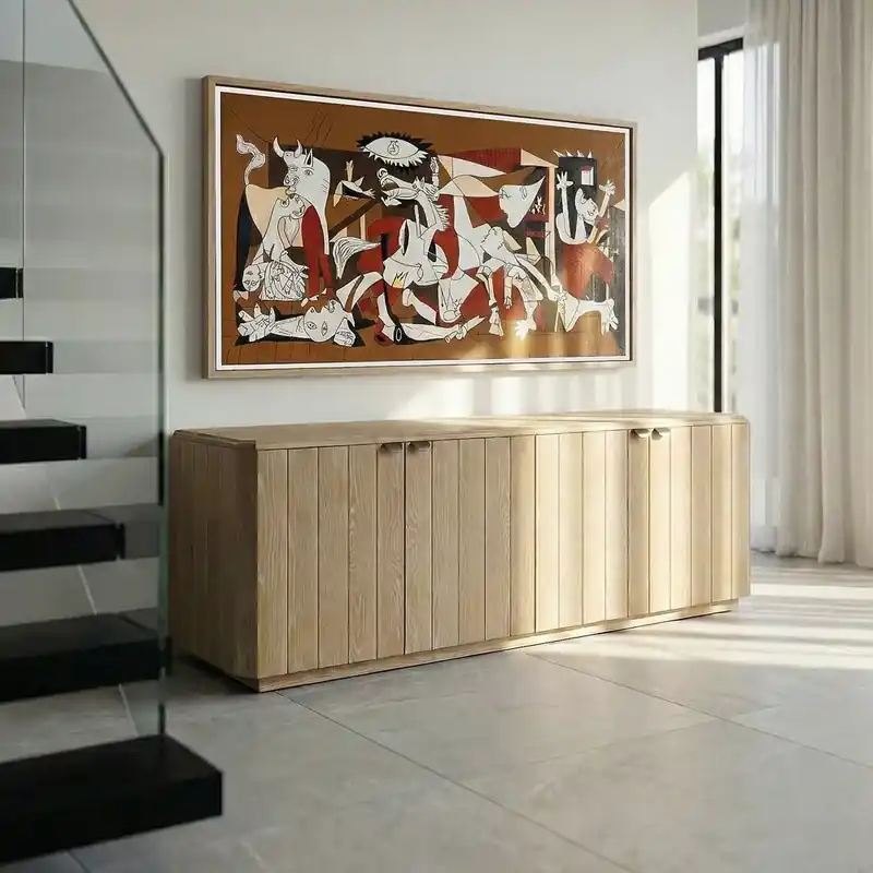 Bufet din lemn de stejar natural cu fronturi verticale și design minimalist 208 x 54 x 65,5 cm | Cumpără direct de la producător