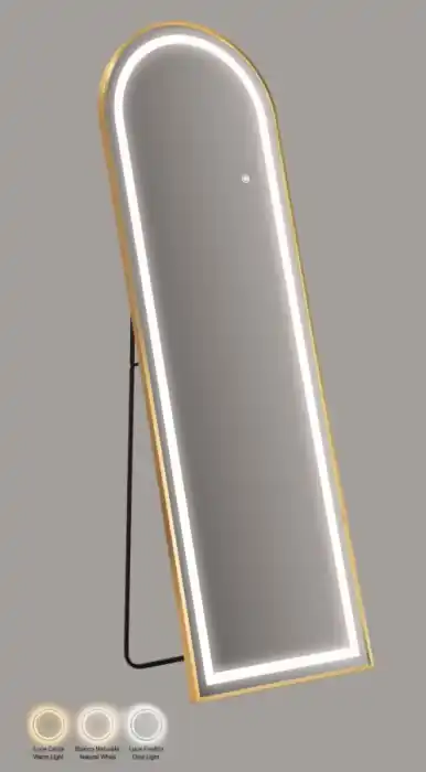 Oglinda de podea cu LED si forma arcuita din aluminiu auriu Simple Arc 50x3x38x160 cm - Selecție de top