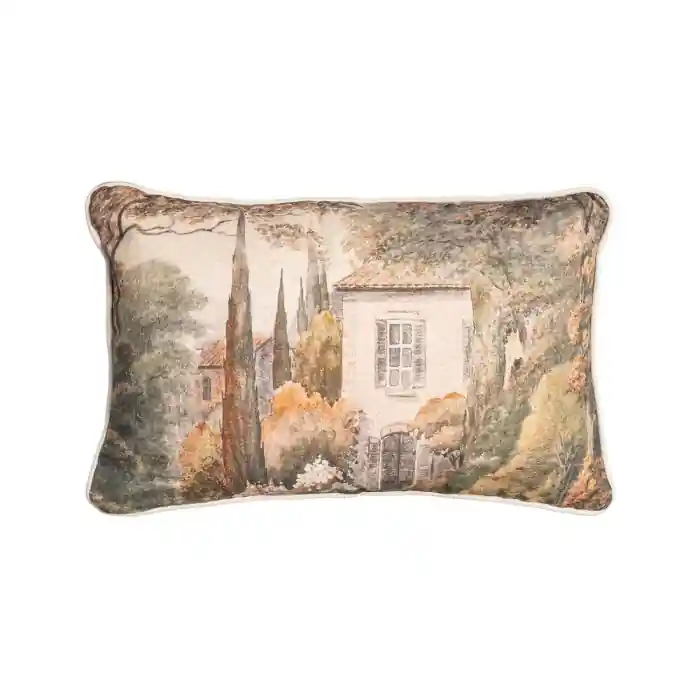 Set 2 perne decorative dreptunghiulare multicolore din bumbac și in cu imprimeu peisaj 45 x 30 cm | Comandă rapid