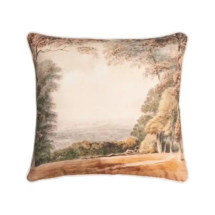 Set 2 perne decorative pătrate multicolore din bumbac și in cu imprimeu peisaj 45 x 45 cm - Produs popular