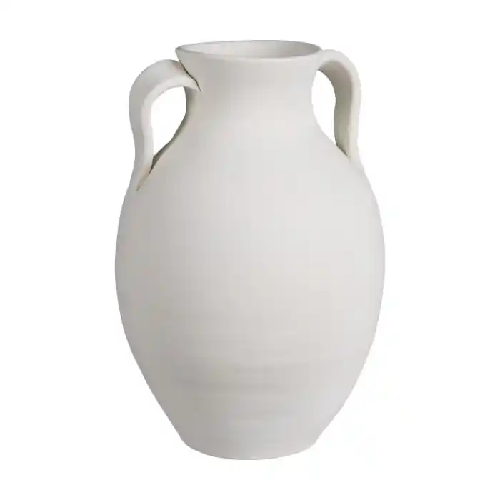 Vază decorativă din lut alb cu două toarte 27x27x46 cm - Calitate de top