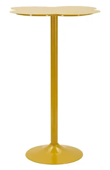 Premium | Masă înaltă de bar din metal galben muștar cu blat rotund decorativ și picior central Clox 60 x 103 cm