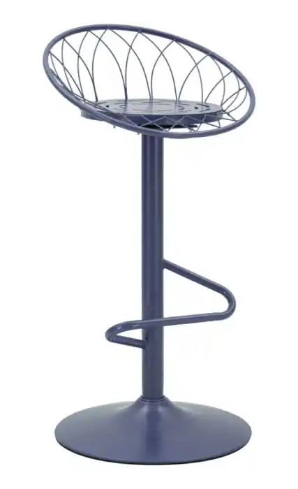 Noutate în gamă - Scaun înalt de bar din metal albastru petrol cu spătar rotund tip plasă și suport pentru picioare Clox 49 x 45 x 92 cm