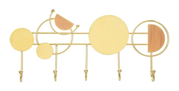 Preț excelent | Cuier de perete decorativ din metal auriu cu forme geometrice și accente din lemn Wednesday 47 x 4.8 x 21.7 cm