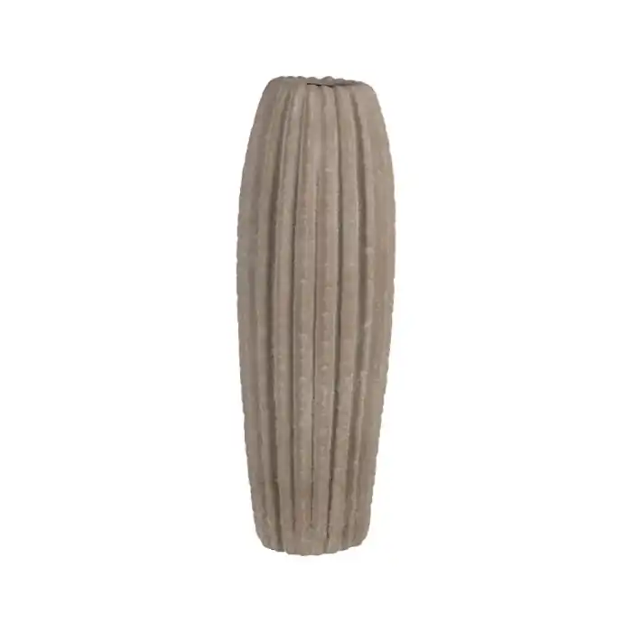 Ofertă avantajoasă | Vază decorativă înaltă din ceramică bej cu aspect de piatră și model striat vertical 21x21x70 cm