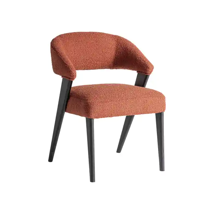 Produs apreciat - Scaun din stofă terracotta texturată cu structură din lemn negru design curbat Veney 57 x 60 x 80 cm
