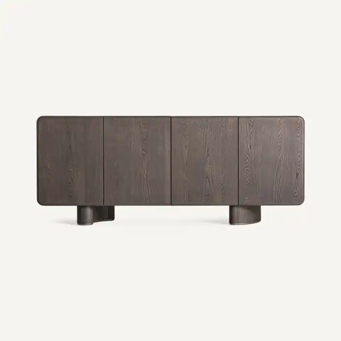 Bufet din MDF maro cu forme rotunjite și design minimalist contemporan Pravia 200 x 45 x 83 cm | Cumpără acum