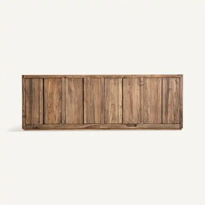Ultimele bucăți - Bufet din lemn de ulm maro cu design masiv și fronturi verticale continue Norvik 280 x 48 x 97 cm
