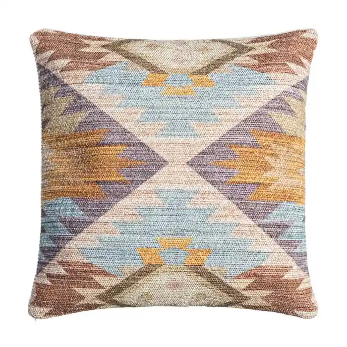 Produs nou | Set 2 perne decorative pătrate cu model etnic multicolor din stofă și lână Abasí 60 x 60 cm
