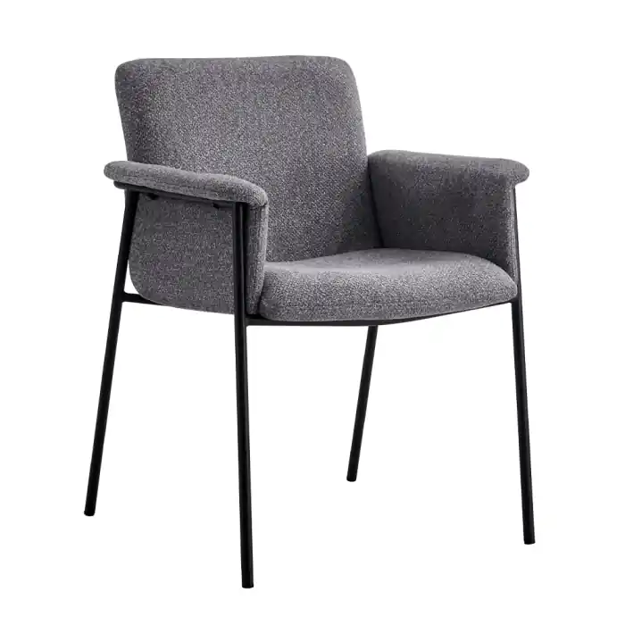 Produs vedetă - Set 2 scaune de dining din stofă gri tip bucle cu brațe și picioare din metal negru Japo 63 x 61 x 82 cm