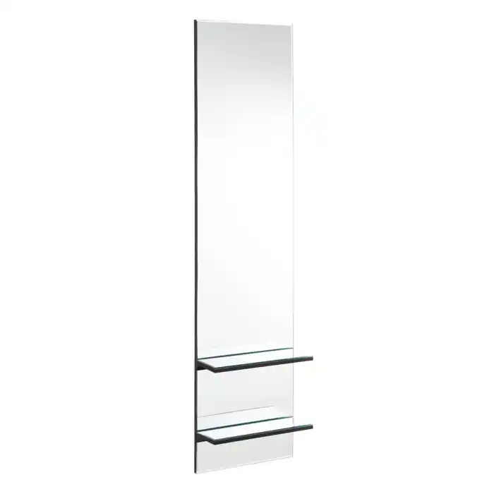 Oglindă înaltă argintie din MDF cu 2 rafturi de sticlă 30x120 cm - Selecție premium