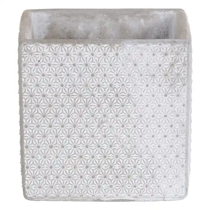 Set 2 ghivece boho din ciment potrivite pentru plante generoase cu decor floral in relief 17x17x17 cm - Calitate de top