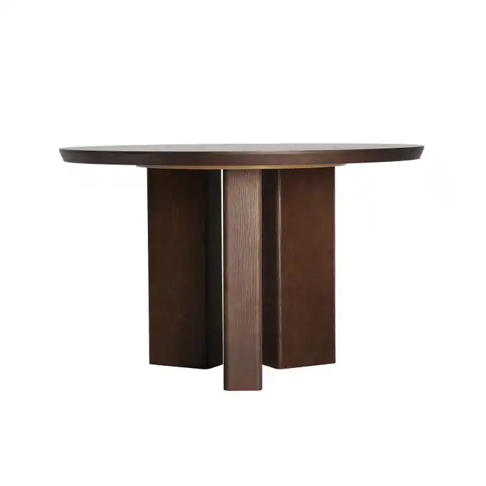 Cumpărături sigure - Masă rotundă de dining din MDF maro cu furnir de frasin pentru 4 persoane Hirzel 120 x 120 x 76 cm