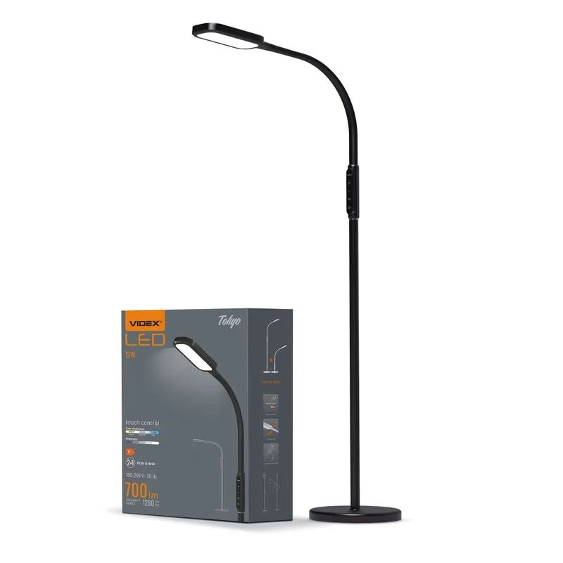 Produs premium - Lampadar reglabila cu LED VIDEX-FLOOR-LAMP-TOKYO-BLACK