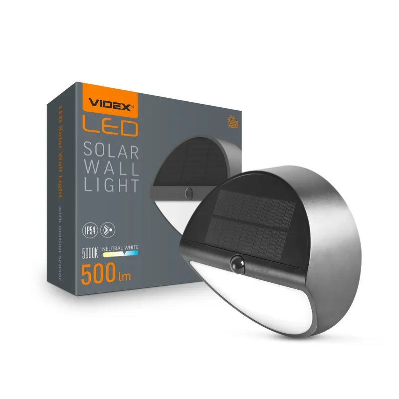 Acum disponibil - Lampa de perete solara LED cu senzor de miscare VIDEX VL-BHSO-002-S 500Lm 5000K