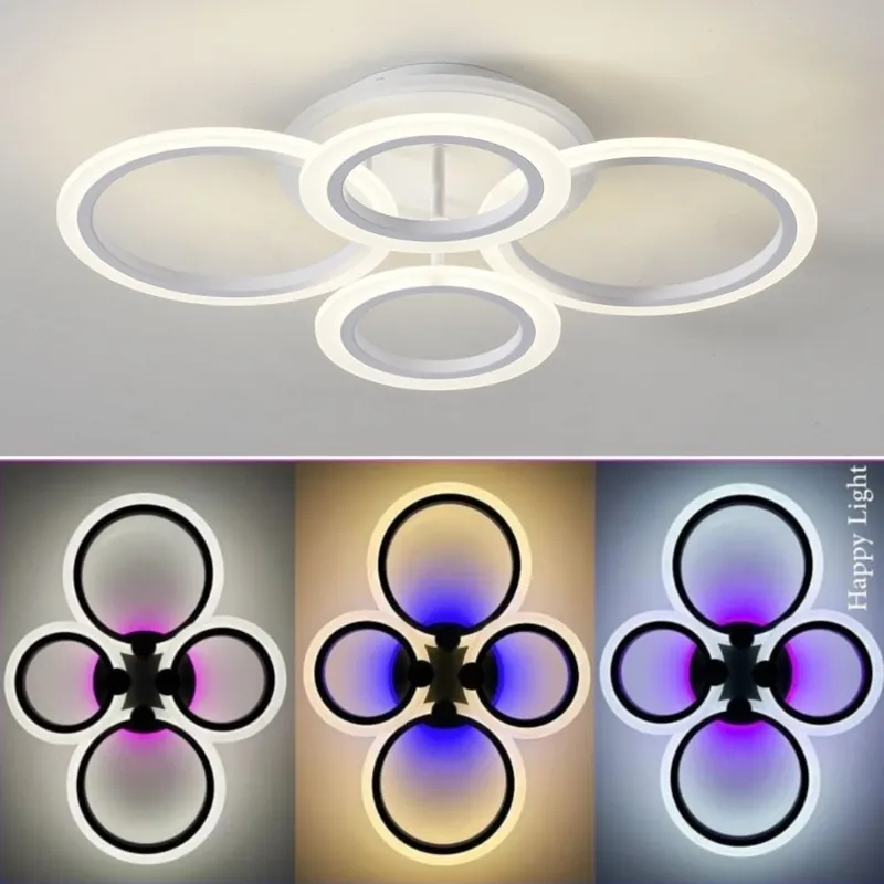 În tendințe | Lustra LED telecomanda 104W ACR-8066 Alba, design Circle RGB, 4 brate, lumina reglabila 3000K-6500K