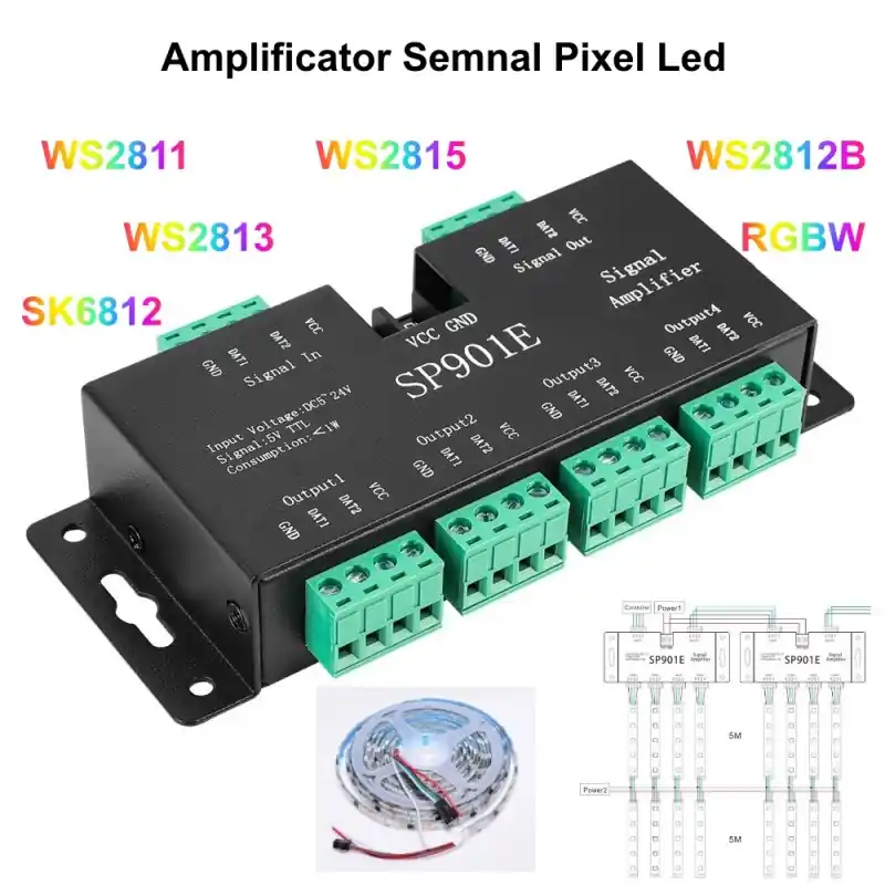 Amplificator Led Pixel Digital SP901E amplificator semnal TTL SPI pentru banda led PIXEL DIGITAL Magic. Descoperă Magia Luminoasă cu Amplificatorul Led Pixel Digital SP901E! - Pentru o perioadă limitată