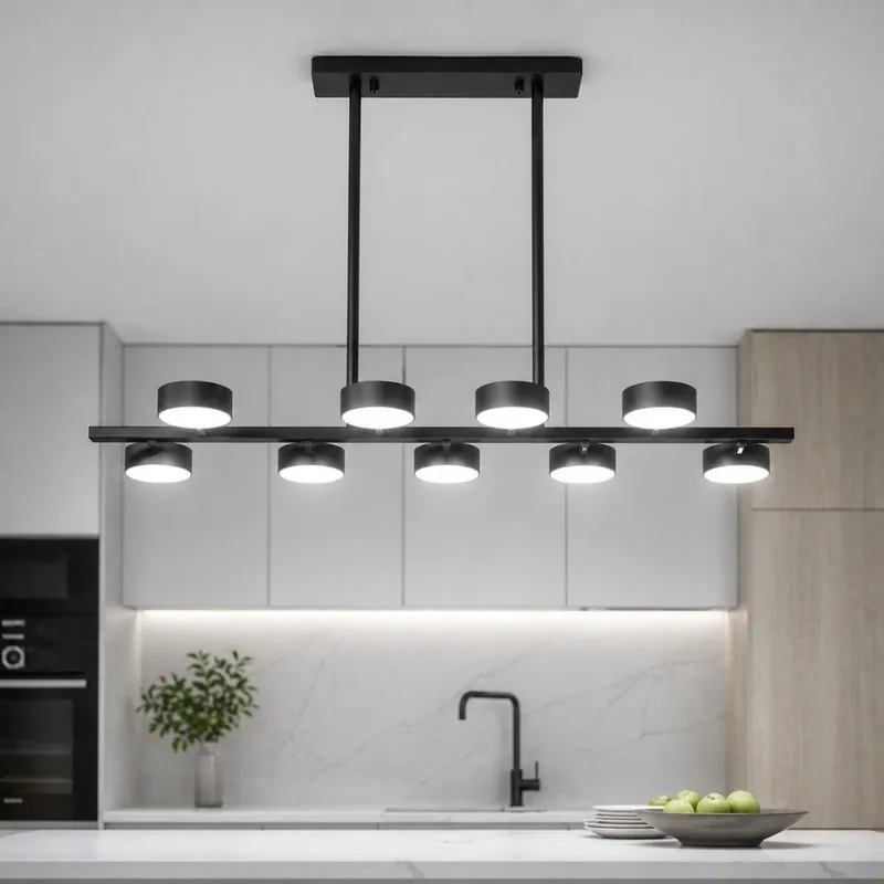 Lansare - Lustra LED Black Concept 8, suspendata,cu telecomanda, 140W, 6000lm, negru, cu trei tipuri de lumina