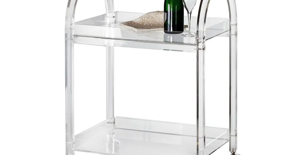 Disponibil - Cărucior din Cristal Acrilic Transparent cu Roți și Raft - Arketipo