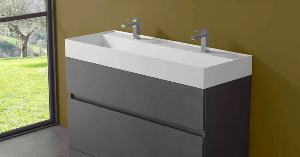 Economisește | Chiuvetă dublă cu dulap de podea Design modern în laminat - Pompei