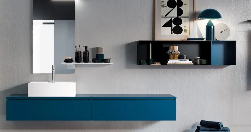 Livrare expres | Compoziție completă de baie cu oglindă și chiuvetă ceramică fabricată în Italia - Palom