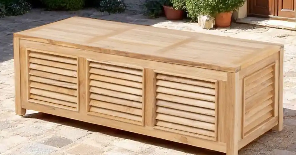 Reduceri - Cufăr de grădină din lemn de tec natural - piele