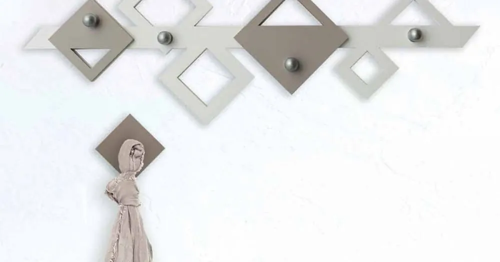 Cuier de perete din lemn alb și bej, design geometric modern - Klimt - Cantități limitate
